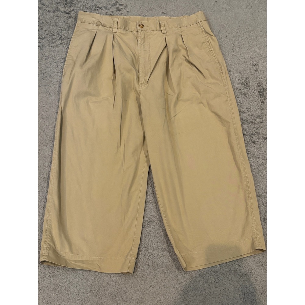 Greg Norman Womens  Khaki Pleated Chino Capris Tan Embroidered Shark Logo 32